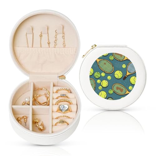 BYPPJGH Kleine Schmuckschatulle aus Leder, für Tennisschläger und Tennisbälle, wasserdicht, rund, für Damen, Ringe, Halsketten, Geschenke von BYPPJGH