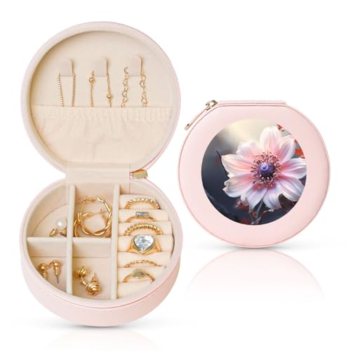 BYPPJGH Kleine Schmuckschatulle mit Blumenblüten, Leder, Reise-Schmucketui, wasserdicht, rund, Schmuck-Organizer, Rosa, für Damen, Ringe, Halsketten, Geschenke BYPPJGH Kleine Schmuckschatulle mit Blumenblüten, Leder, Reise-Schmucketui, wasserdicht, rund, Schmuck-Organizer, Rosa, für Damen, Ringe, Halsketten, Geschenke von BYPPJGH