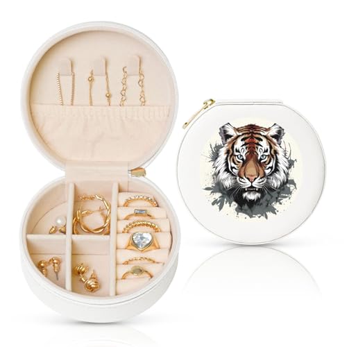 BYPPJGH Kleine Schmuckschatulle mit Kritzelei-Motiv, Leder, Reise-Schmucketui, wasserdicht, rund, Schmuck-Organizer, weiß, für Damen, Ringe, Halsketten, Geschenke von BYPPJGH