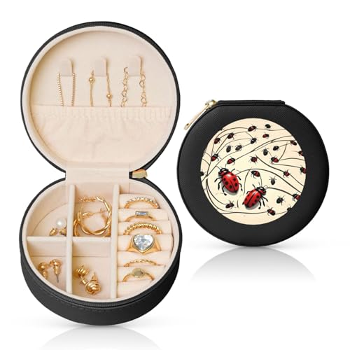 BYPPJGH Kleine Schmuckschatulle mit Marienkäfer-Design, Leder, Reise-Schmucketui, wasserdicht, rund, Schmuck-Organizer, schwarz, für Damen, Ringe, Halsketten, Geschenke BYPPJGH Kleine Schmuckschatulle mit Marienkäfer-Design, Leder, Reise-Schmucketui, wasserdicht, rund, Schmuck-Organizer, schwarz, für Damen, Ringe, Halsketten, Geschenke von BYPPJGH