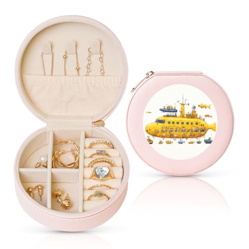 BYPPJGH Kleine Schmuckschatulle mit U-Boot-Motiv, Leder, Reise-Schmucketui, wasserdicht, rund, für Damen, Ringe, Halsketten, Geschenke von BYPPJGH