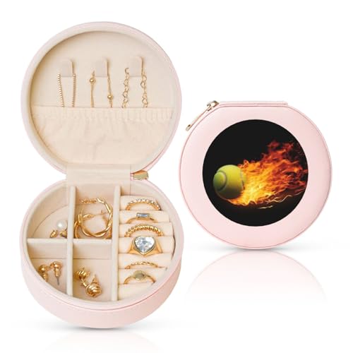 BYPPJGH Kleine Schmuckschatulle mit brennendem Tennisbild, Leder, Reise-Schmucketui, wasserdicht, rund, Schmuck-Organizer, Rosa, für Damen, Ringe, Halsketten, Geschenke BYPPJGH Kleine Schmuckschatulle mit brennendem Tennisbild, Leder, Reise-Schmucketui, wasserdicht, rund, Schmuck-Organizer, Rosa, für Damen, Ringe, Halsketten, Geschenke von BYPPJGH