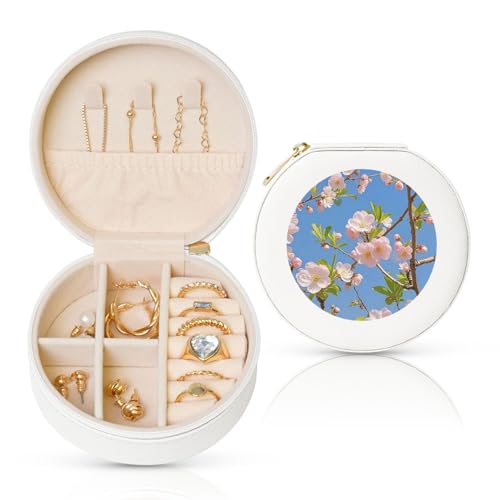 BYPPJGH Kleine Schmuckschatulle mit japanischem Blumenmuster und Kirschblüten, Leder, Reise-Schmucketui, wasserdicht, rund, Schmuck-Organizer, weiß, für Damen, Ringe, Halsketten, Geschenke BYPPJGH Kleine Schmuckschatulle mit japanischem Blumenmuster und Kirschblüten, Leder, Reise-Schmucketui, wasserdicht, rund, Schmuck-Organizer, weiß, für Damen, Ringe, Halsketten, Geschenke von BYPPJGH