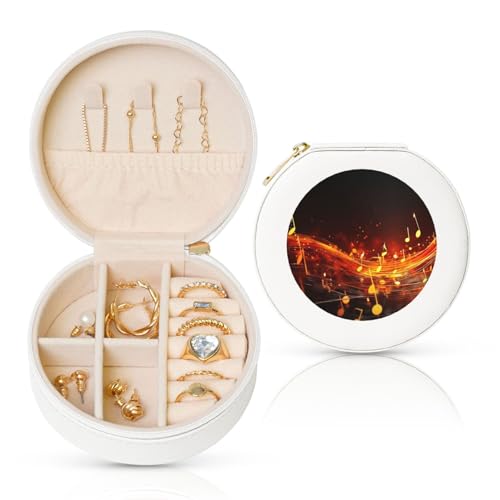 BYPPJGH Kleine Schmuckschatulle mit roter Flamme, Leder, Reise-Schmucketui, wasserdicht, rund, Schmuck-Organizer, weiß, für Damen, Ringe, Halsketten, Geschenke von BYPPJGH