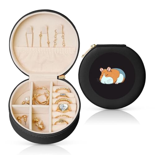BYPPJGH Smiling Kleine Schmuckschatulle aus Leder, Reise-Schmucketui, wasserdicht, rund, Schmuck-Organizer, schwarz, für Damen, Ringe, Halsketten, Geschenke von BYPPJGH