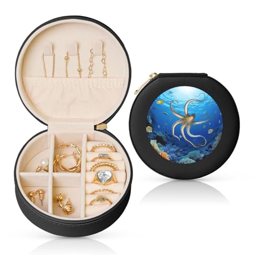 Kleine Schmuckschatulle aus Leder, für Reisen, wasserdicht, rund, für Damen, Ringe, Halsketten, Geschenke von BYPPJGH