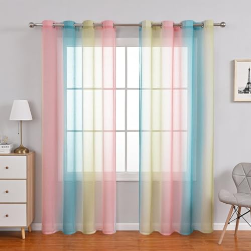 BYSURE Farbverlauf Vorhänge Voile Vorhänge Tür Wohnzimmer Schlafzimmer Fenster Vorhänge 2er Set, 140 × 260 cm, Gelb von BYSURE