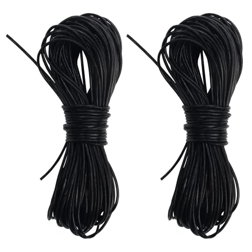 2 Rollen Lederschnur Rund 2mm×5m,Lederband Lederriemen Classic Kette,Lederschnur Lederband aus echt Leder für DIY Schmuck Wie Armbänder Handwerk Schlüsselband Armband Schmuck,Halsketten-Schwarz von BYTLEOUTJ