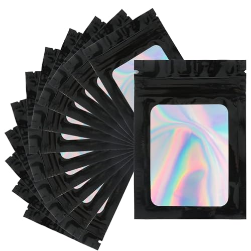 50 Stück Mylar Beutel, Schwarz Zip Beutel Wiederverschließbare mit Frontfenster für kleine Unternehmen, Mylar Beutel zum Aufbewahren von Süßigkeiten, Keksen, Schmuck (7 x 10 cm) von BYTLEOUTJ