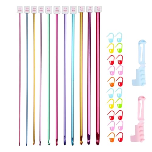 BYTLEOUTJ 11-teiliges Häkelnadel-Set, tunesisches afghanisches Stricknadel-Set, buntes Aluminium-Strickwerkzeug, Pullovernadel, Häkelsets für Anfänger (mit Markierungsverschluss und Splitter, 2 mm-8 BYTLEOUTJ 11-teiliges Häkelnadel-Set, tunesisches afghanisches Stricknadel-Set, buntes Aluminium-Strickwerkzeug, Pullovernadel, Häkelsets für Anfänger (mit Markierungsverschluss und Splitter, 2 mm-8 von BYTLEOUTJ