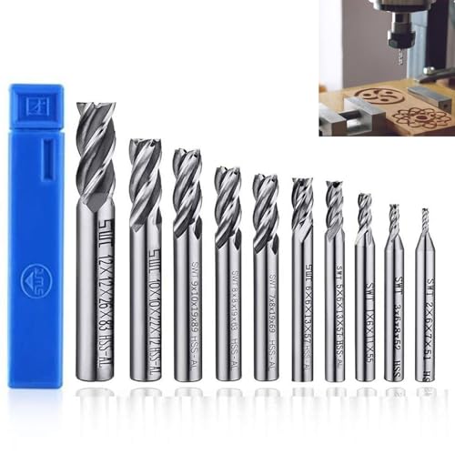 HSS Schaftfräser, 10 Stück 2-12 mm, 4 Flöte Spiralfräser CNC Fräse für Metall Holz Acryl, Schaftfräsersatz für Drehmaschine, Hartmetall Fräser für Präzisionsbohren HSS Schaftfräser, 10 Stück 2-12 mm, 4 Flöte Spiralfräser CNC Fräse für Metall Holz Acryl, Schaftfräsersatz für Drehmaschine, Hartmetall Fräser für Präzisionsbohren von BYTLEOUTJ