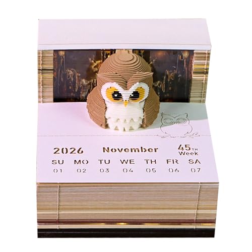BYYLECL 3D-Schreibtischkalender, 2026, Eulen-Form, zum Abreißen, Schnitzen, Notizblock für Thanksgiving, Weihnachten, Einweihungsbüros, Schreibtisch-Dekoration von BYYLECL
