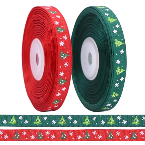 BYZANDQI 22m Schleifenband 10mm Satinband, Geschenkband Weihnachten Rot Grün Dekoband Weihnachtsband Stoffband, 2er-Rolle von BYZANDQI
