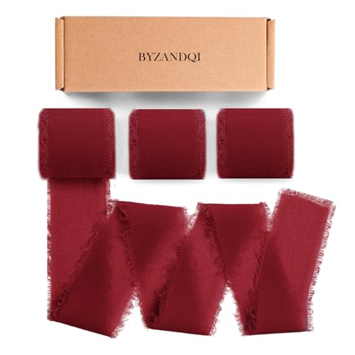BYZANDQI Schleifenband 3,8cm x 18m Breit Bordeaux Rot Chiffonband Hochzeit Geschenkband Stoffband Dekoband Seidenband BYZANDQI Schleifenband 3,8cm x 18m Breit Bordeaux Rot Chiffonband Hochzeit Geschenkband Stoffband Dekoband Seidenband von BYZANDQI
