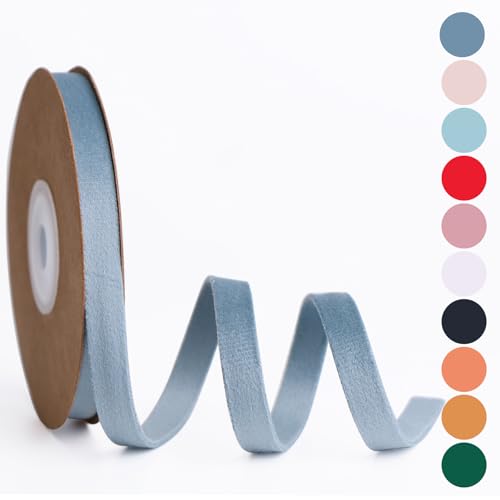 BYZANDQI Samtband 5m x 1cm Samt Dekoband Set Schleifenband Schmuckband Geschenkband Weihnachten (Staubiges Blau) von BYZANDQI