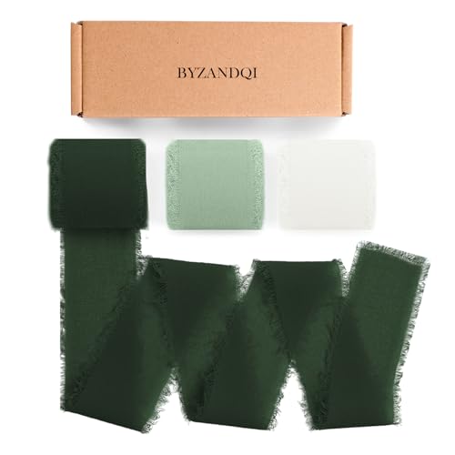BYZANDQI Schleifenband 3,8cm x 18m Breit Grün Weiß Hochzeit Chiffonband Geschenkband Stoffband Dekoband Seidenband BYZANDQI Schleifenband 3,8cm x 18m Breit Grün Weiß Hochzeit Chiffonband Geschenkband Stoffband Dekoband Seidenband von BYZANDQI