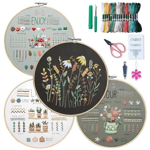 Stickset für Anfänger, 4 Sets Sticken Set, Stickerei Set Erwachsene, Blumenmuster Pflanzen Embroidery Kit, Vorgedruckt Kreuzstich-Sticksets, mit Stickrahmen, Werkzeug und Anleitung, für DIY Sticken Stickset für Anfänger, 4 Sets Sticken Set, Stickerei Set Erwachsene, Blumenmuster Pflanzen Embroidery Kit, Vorgedruckt Kreuzstich-Sticksets, mit Stickrahmen, Werkzeug und Anleitung, für DIY Sticken von BYZESTY
