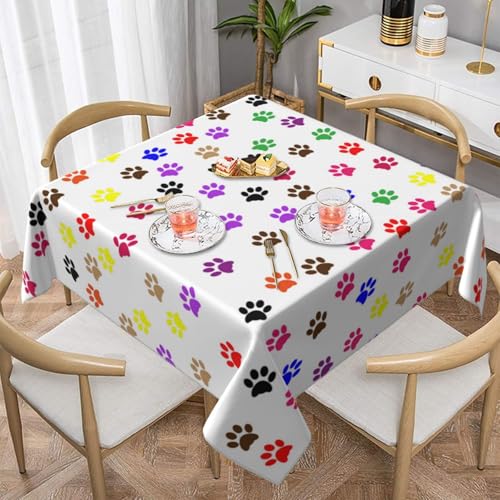 Bunte Hundepfoten-Druck, quadratisch, staubdicht, wasserdicht, Tischdecke, 139,7 x 139,7 cm Bunte Hundepfoten-Druck, quadratisch, staubdicht, wasserdicht, Tischdecke, 139,7 x 139,7 cm von BYwenhopnbs