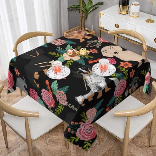 Dackelhund mit Blumen, quadratisch, staubdicht, wasserdicht, Tischdecke, 139,7 x 139,7 cm von BYwenhopnbs