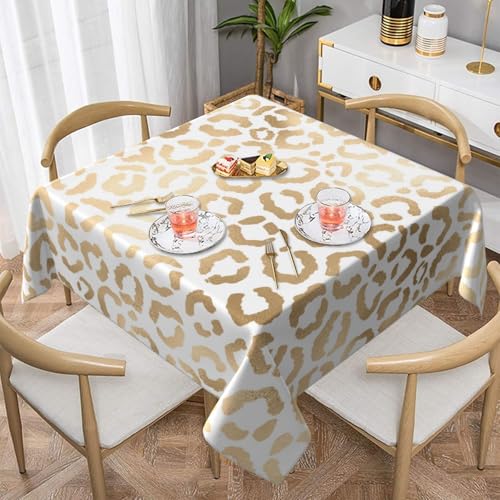 Elegante goldweiße Leoparden-Geparden-Tischdecke, quadratisch, staubdicht, wasserdicht, 139,7 x 139,7 cm Elegante goldweiße Leoparden-Geparden-Tischdecke, quadratisch, staubdicht, wasserdicht, 139,7 x 139,7 cm von BYwenhopnbs