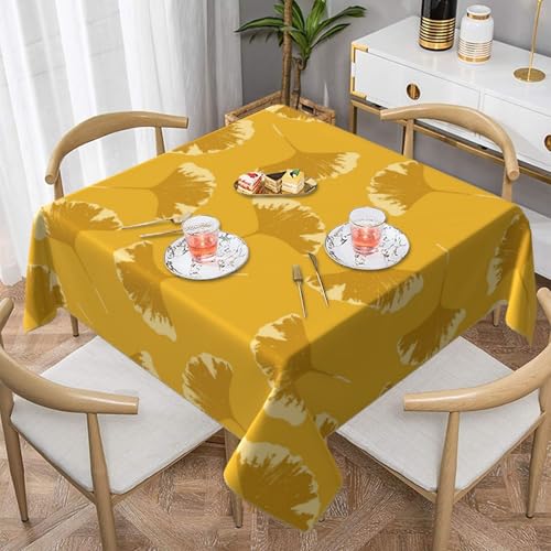 Ginkgo-Blätter, Blumenmuster auf gelbem Ocker, quadratisch, staubdicht, wasserdicht, Tischdecke, 139,7 x 139,7 cm Ginkgo-Blätter, Blumenmuster auf gelbem Ocker, quadratisch, staubdicht, wasserdicht, Tischdecke, 139,7 x 139,7 cm von BYwenhopnbs