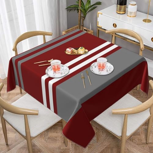 Rot, Grau und Weiß gestreift, quadratisch, staubdicht, wasserdicht, Tischdecke, 139,7 x 139,7 cm Rot, Grau und Weiß gestreift, quadratisch, staubdicht, wasserdicht, Tischdecke, 139,7 x 139,7 cm von BYwenhopnbs