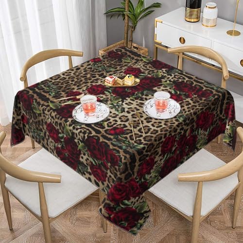 Rote Rosen Leopardenmuster Quadratische staubdichte Tischdecke wasserdichte Tischdecke 55x55 Zoll Rote Rosen Leopardenmuster Quadratische staubdichte Tischdecke wasserdichte Tischdecke 55x55 Zoll von BYwenhopnbs