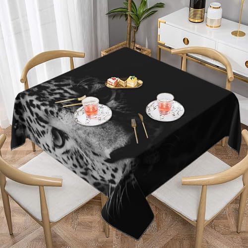 Schwarz-weißer Leopardenmuster, quadratisch, staubdicht, wasserdicht, Tischdecke, 139,7 x 139,7 cm von BYwenhopnbs