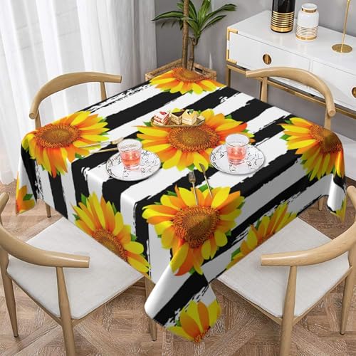 Sonnenblumen auf schwarz-weiß gestreiftem Hintergrund, quadratisch, staubdicht, wasserdicht, Tischdecke, 139,7 x 139,7 cm Sonnenblumen auf schwarz-weiß gestreiftem Hintergrund, quadratisch, staubdicht, wasserdicht, Tischdecke, 139,7 x 139,7 cm von BYwenhopnbs