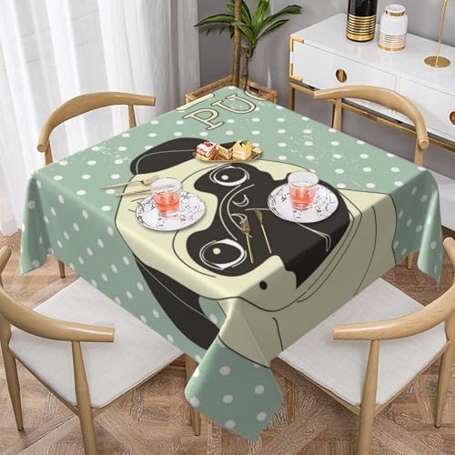 Tischdecke mit Aufschrift I Love Pugs, quadratisch, staubdicht, wasserdicht, 139,7 x 139,7 cm Tischdecke mit Aufschrift I Love Pugs, quadratisch, staubdicht, wasserdicht, 139,7 x 139,7 cm von BYwenhopnbs