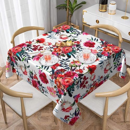 Tischdecke mit Blumenmuster, Leuchtend schick, rot, Marineblau, quadratisch, staubdicht, wasserdicht, 139,7 x 139,7 cm Tischdecke mit Blumenmuster, Leuchtend schick, rot, Marineblau, quadratisch, staubdicht, wasserdicht, 139,7 x 139,7 cm von BYwenhopnbs