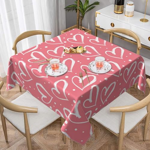 Tischdecke mit Herz-Elementen, quadratisch, staubdicht, wasserdicht, 139,7 x 139,7 cm von BYwenhopnbs
