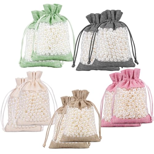 BZKSER Geschenktüten - 10 pcs kleine säckchen kleine Organza-Beutel, gespleißte Jute-Beutel mit Kordelzug, wiederverwendbarer Sackbeutel, Geschenk-Schmuckbeutel für Schmuck,Weihnachten (10 x 14 cm) von BZKSER