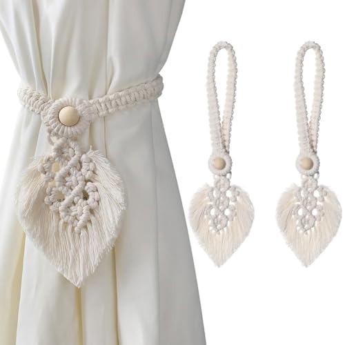 BZKSER Vorhanghalter - 2 Stück, Baumwolle, Polyester, Weiß, Boho Vorhang Clips, Feder Gardinenklammern für Vorhänge, Deko, Raffhalter BZKSER Vorhanghalter - 2 Stück, Baumwolle, Polyester, Weiß, Boho Vorhang Clips, Feder Gardinenklammern für Vorhänge, Deko, Raffhalter von BZKSER