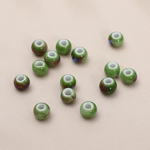 BZSDDY 100 Stück 6/8/10/12 mm grüne Blumenglasur runde Keramikperlen zur Schmuckherstellung Porzellan-Loseperlen für Armbänder Basteln von Keramikanhängern von BZSDDY
