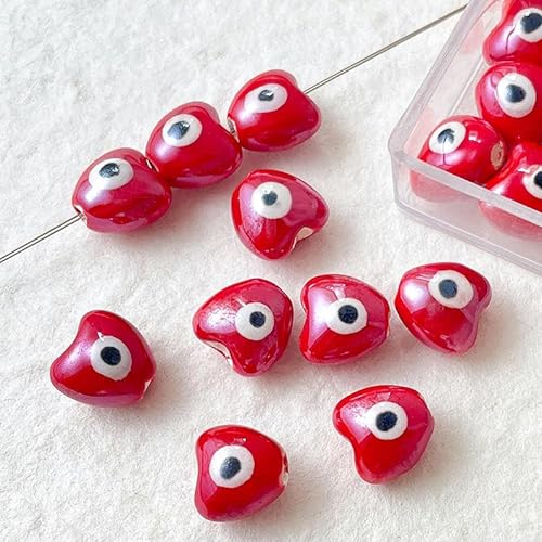 BZSDDY 20 Stück UV-Böse-Augen-Perlen Herz-Keramikperlen zur Schmuckherstellung Porzellan-Lose-Perlen zum Basteln von Armbändern Keramik-Anhänger von BZSDDY