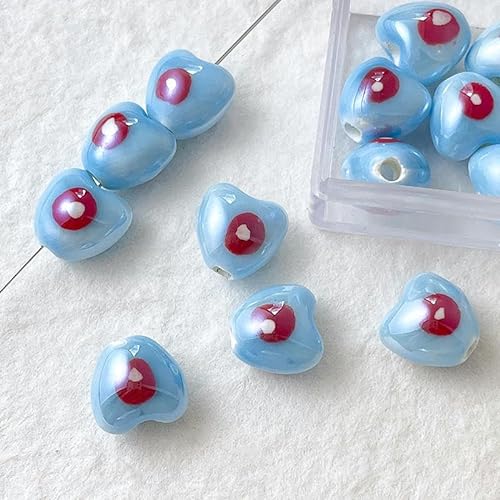 BZSDDY 20 Stück UV-Böse-Augen-Perlen Herz-Keramikperlen zur Schmuckherstellung Porzellan-Lose-Perlen zum Basteln von Armbändern Keramik-Anhänger von BZSDDY