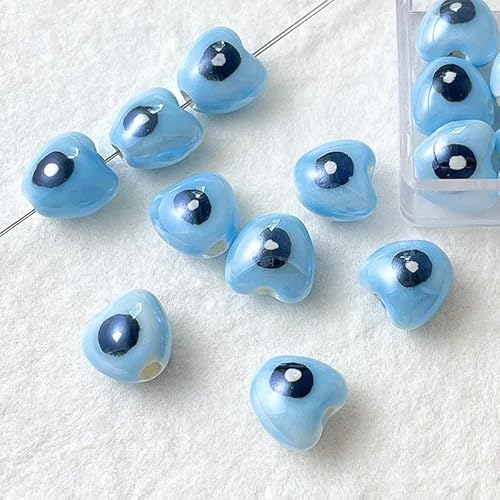 BZSDDY 50 Stück UV-Böse-Augen-Perlen Herz-Keramikperlen zur Schmuckherstellung Porzellan-Lose-Perlen zum Basteln von Armbändern Keramik-Anhänger von BZSDDY