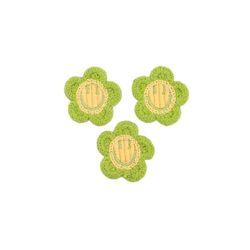 BZSDLD 30 Stück 4 cm Blumen-Smiley-Gesicht handgefertigte Häkelapplikationen Häkelblumen-Aufnäher kleine Stickapplikationen zum Aufbügeln für Kleidung von BZSDLD