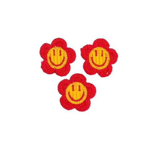 BZSDLD 30 Stück 4 cm Blumen-Smiley-Gesicht handgefertigte Häkelapplikationen Häkelblumen-Aufnäher kleine Stickapplikationen zum Aufbügeln für Kleidung von BZSDLD