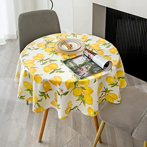 BZUEPRS Zitronen Tischdecke, 140cm Rund PVC Wasserabweisend Tischtuch mit Lotuseffekt, Fleckschutz Abwaschbar Tischwäsche für Küche, Draußen, Garten, Party, Picknick BZUEPRS Zitronen Tischdecke, 140cm Rund PVC Wasserabweisend Tischtuch mit Lotuseffekt, Fleckschutz Abwaschbar Tischwäsche für Küche, Draußen, Garten, Party, Picknick von BZUEPRS