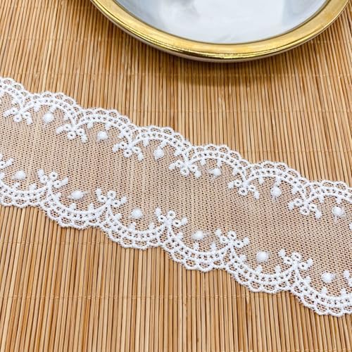 BZWKQA 5 cm breites Spitzenband – 4,5 m Netz-Spitzenstoff für Hochzeitsdekoration, Brautkleider, Bastelarbeiten, Weihnachtsvorhänge (weiß) von BZWKQA