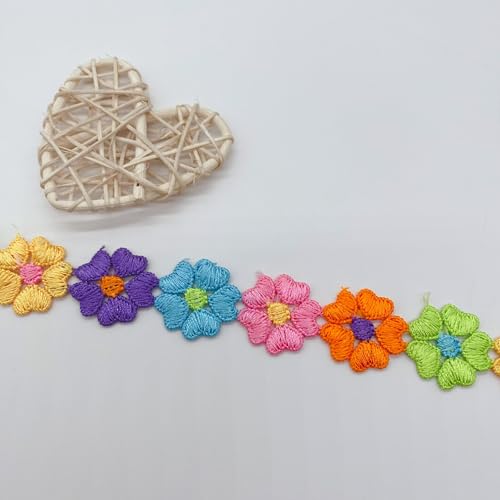 BZWKQA Farbenfrohes Spitzenband mit Herzblume, 2,6 cm breit, 4,5 m – besticktes Blumenmuster zum Nähen, Basteln, Party-Dekoration, Geschenkverpackungen von BZWKQA