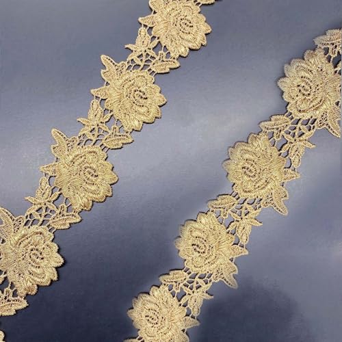 BZWKQA Spitzenband mit goldener Rose, 4,6 cm breit, 4,5 m – bestickte Blumenapplikation für Brautkleider, Schleier, DIY-Boho-Hochzeitsdekoration, Vintage-Bastelarbeiten, Nähen BZWKQA Spitzenband mit goldener Rose, 4,6 cm breit, 4,5 m – bestickte Blumenapplikation für Brautkleider, Schleier, DIY-Boho-Hochzeitsdekoration, Vintage-Bastelarbeiten, Nähen von BZWKQA