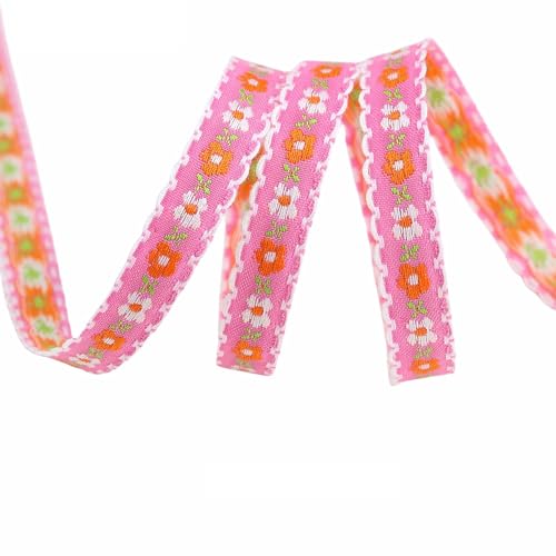 Vintage-Jacquard-Spitzenbordüre, 4,5 m lang, 1,2 cm breit, handgewebtes Holz-Shuttle-Handwerk, Blumen-Designs für DIY-Nähen, Geschenkverpackungen, Hochzeitsdekoration (Rosa) von BZWKQA