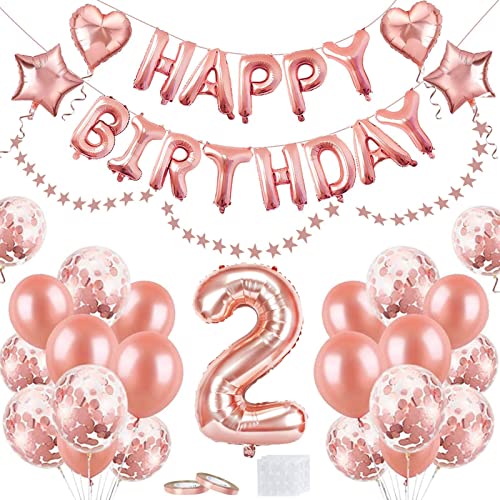 Luftballon 2. Geburtstag Rosegold, Geburtstagsdeko Mädchen 2 Jahr, Happy Birthday Folienballon, Deko 2 Geburtstag Mädchen, Riesen Folienballon Zahl 2 von BaXing