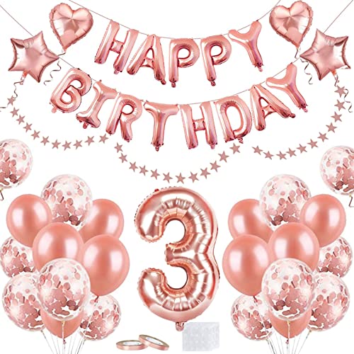 Luftballon 3. Geburtstag Rosegold, Geburtstagsdeko Mädchen 3 Jahr, Happy Birthday Folienballon, Deko 3 Geburtstag Mädchen, Riesen Folienballon Zahl 3 von BaXing
