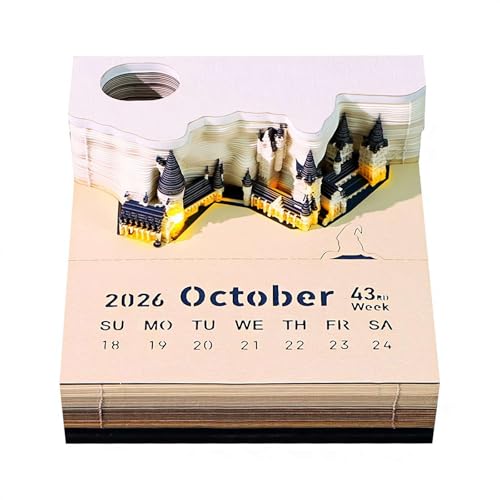 3D-Notizblöcke, Kalender 2026, Magisches Schloss, 3D-Kunst-Memoblock mit Lichtern, Zeitmesser, Kalender 2026, zum Abreißen, Schnitzen, klebriges Basteln (Magic Castle) von BaYuYPOO