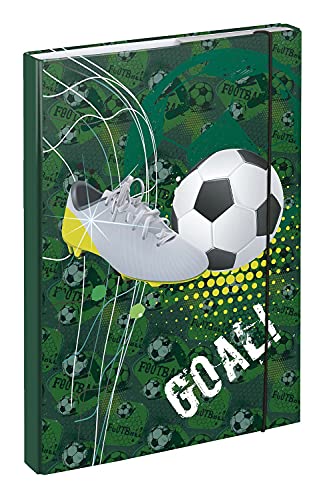 Baagl Heftbox für Schulranzen A4 - Sammelmappe für Kinder mit Gummiband und Innenklappen - Heftmappe, Sammelbox mit Gummizug für Jungen (Fussball Goal) von Baagl