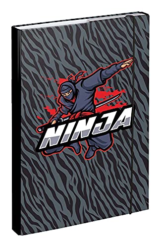 Baagl Heftbox für Schulranzen A4 - Sammelmappe für Kinder mit Gummiband und Innenklappen - Heftmappe, Sammelbox mit Gummizug für Jungen (Ninja) von Baagl